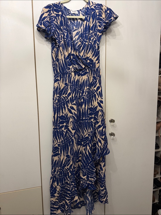 Kindred Dresses & Skirts - Blue and Cream Printed Wrap-Style Maxi Dress